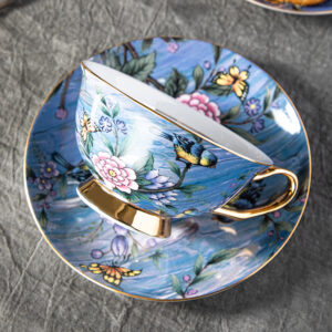 TSB18BB017 2 Vogel Teetasse und Untertasse-Set Knochenporzellan Blau