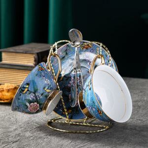 TSB18BB017 V2 Vogel Teetasse und Untertasse-Set Knochenporzellan Blau