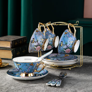 TSB18BB017 V3 Vogel Teetasse und Untertasse-Set Knochenporzellan Blau