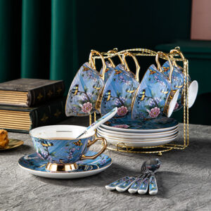 TSB18BB017 V4 Vogel Teetasse und Untertasse-Set Knochenporzellan Blau