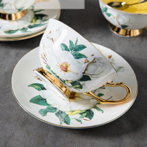 TSB18BB024 1 Kamelie Teetasse und Untertasse-Set Knochenporzellan