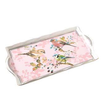 Pinkfarbener Vogel Tee-Tablett Knochenporzellan
