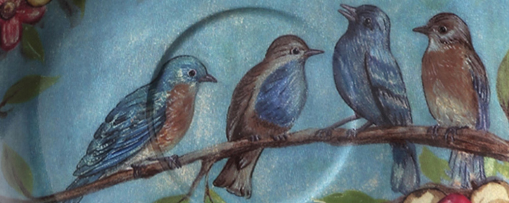 TSB1BB011 dB Blauer Vogel Blüten Teeset Knochenporzellan mit Wärmer