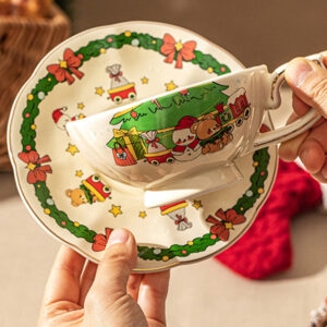TSB21BB002 7 Weihnachts-Tee-Set für eine Person Porzellan