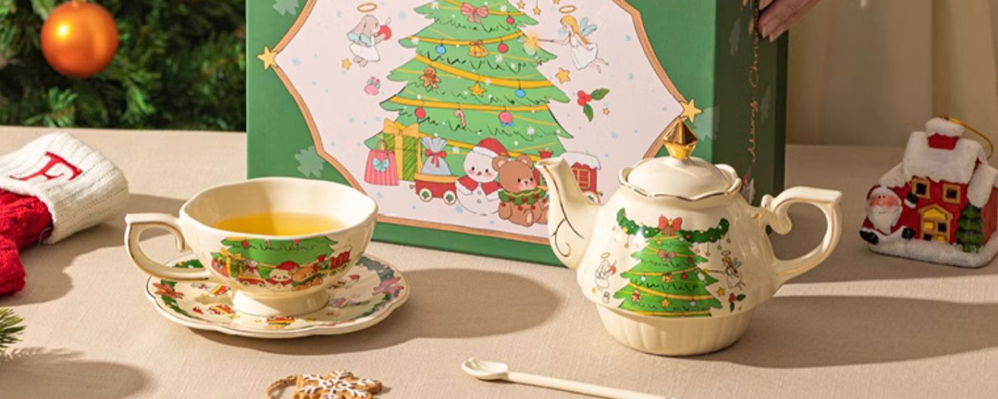 TSB21BB002 D1 Weihnachts-Tee-Set für eine Person Porzellan
