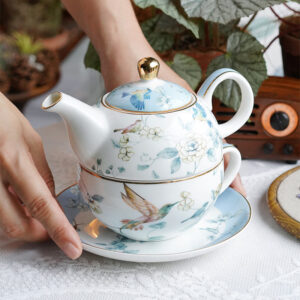 TSB21BB012 3 Vogel Tee-für-eine-Person-Set Porzellan Blau
