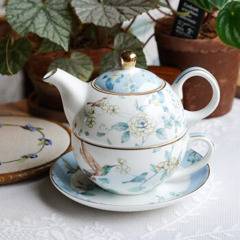Vogel Tee-für-eine-Person-Set Porzellan Blau