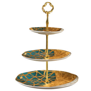 TSB21BB025 V2 Luxuriöser Cupcake-Ständer Knochenporzellan gestufter Server Goldgrün