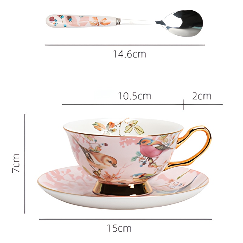 TSB23BB010 D4 Pinkfarbener Vogel vollständiges Teeservice europäisches Teeset Knochenporzellan