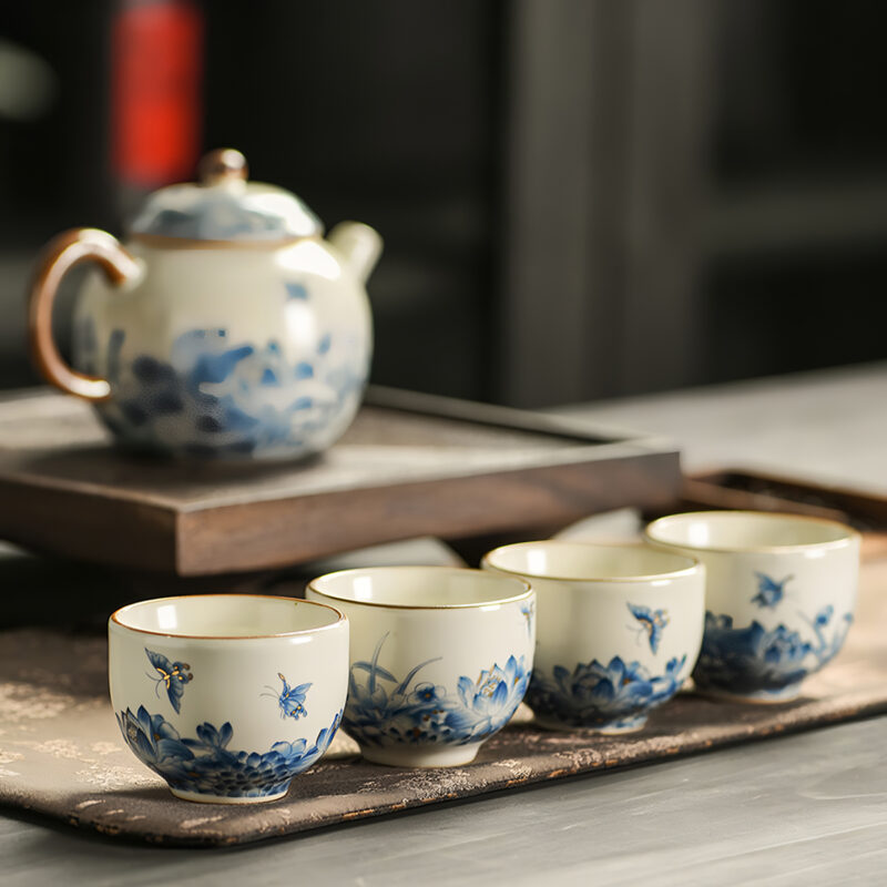 Schmetterling Chinesisches Teeservice Gongfu Teeset Porzellan – Bild 2