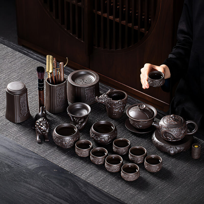 Luxuriöses Chinesisches Teeservice Yixing Drachen Teeset Purpurton – Bild 2