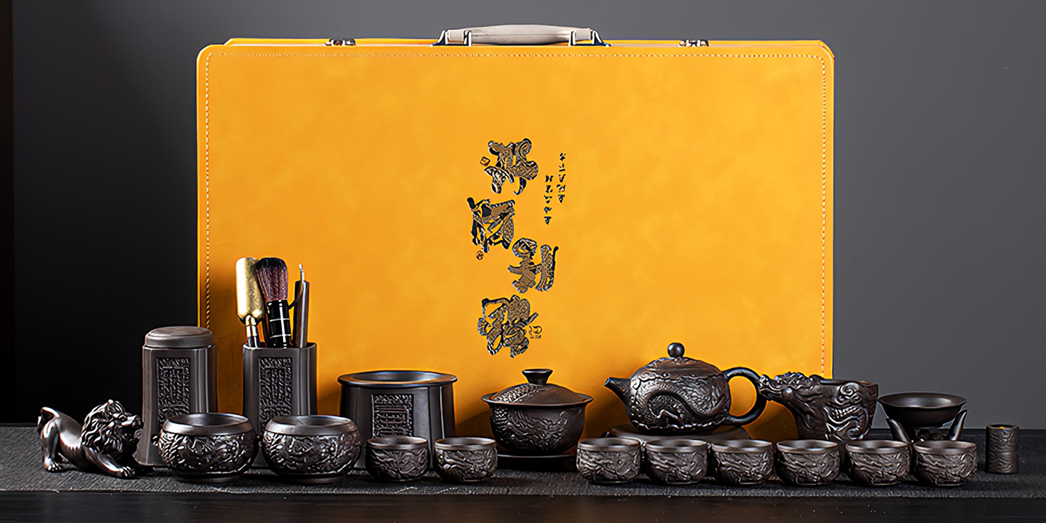 TSB24BB007 1 D1 Luxuriöses Chinesisches Teeservice Yixing Drachen Teeset Purpurton