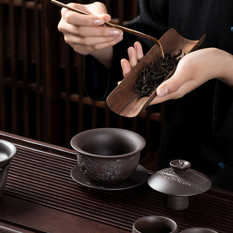 Luxuriöses Chinesisches Teeservice Yixing Drachen Teeset Purpurton – Bild 4