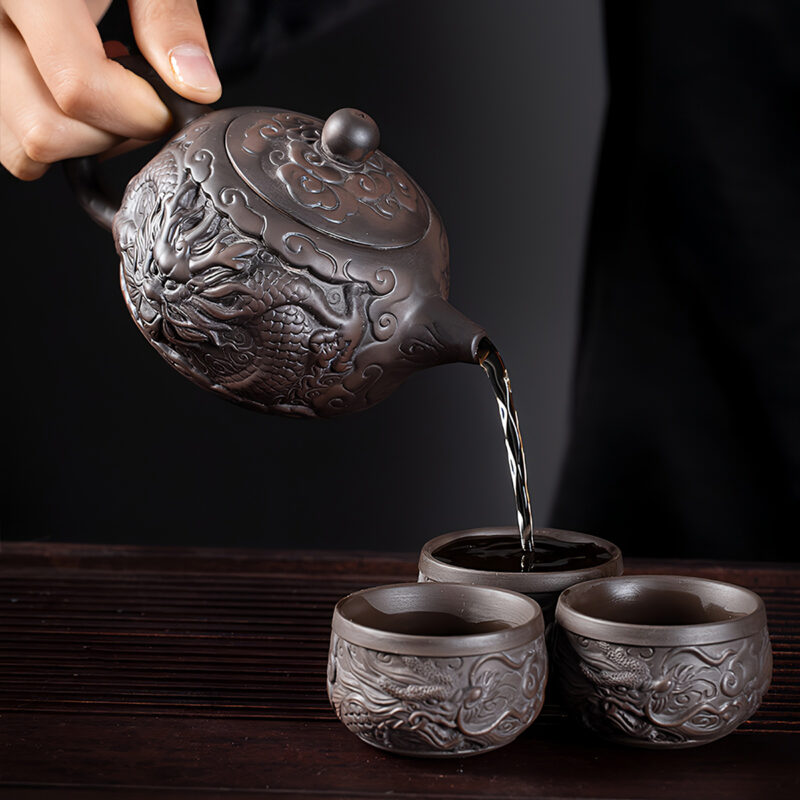 Luxuriöses Chinesisches Teeservice Yixing Drachen Teeset Purpurton – Bild 5