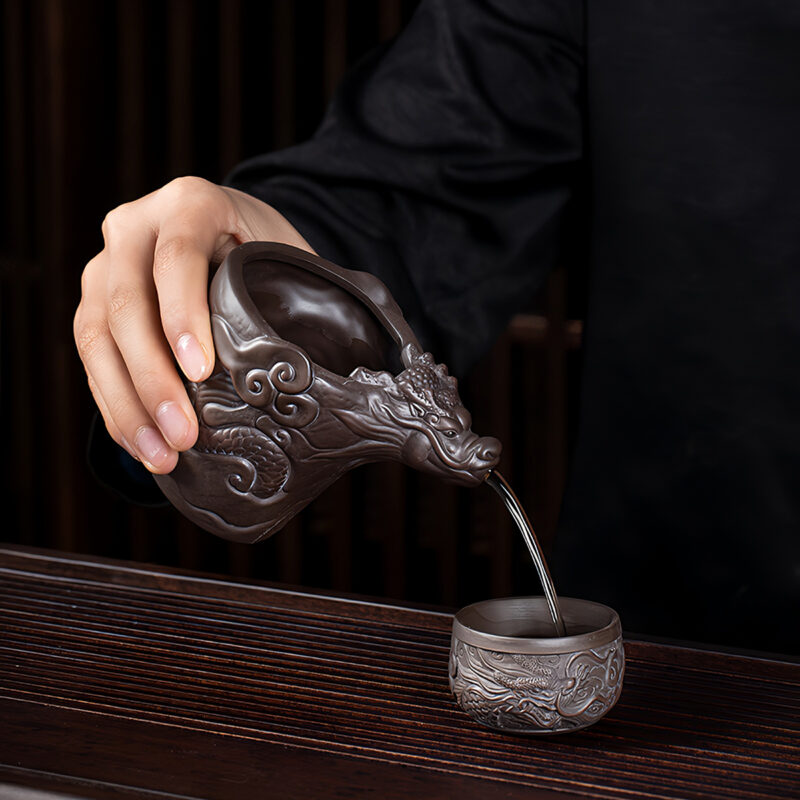Luxuriöses Chinesisches Teeservice Yixing Drachen Teeset Purpurton – Bild 6