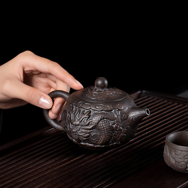 Luxuriöses Chinesisches Teeservice Yixing Drachen Teeset Purpurton – Bild 7