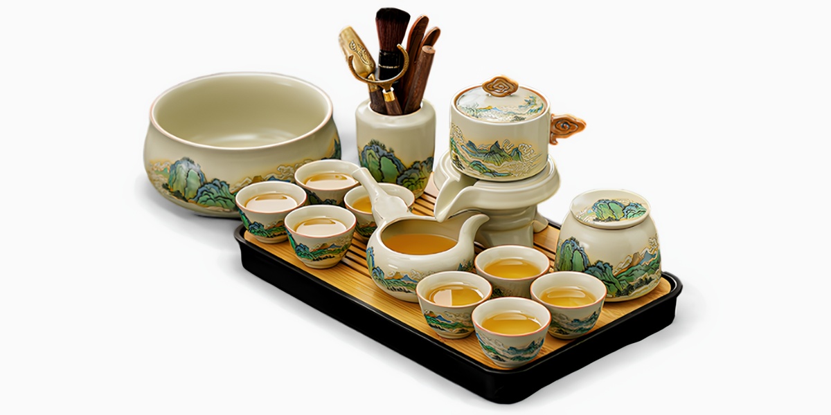 TSB24BB008 D1 1 Berge Faules Chinesisches Teeservice Kung Fu Teeset mit Tablett