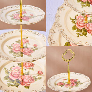 TSB24BB012 3 Vintage Rosen Kuchenständer Porzellan 3-stufig
