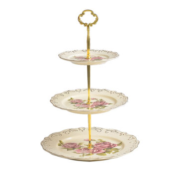 Vintage Rosen Kuchenständer Porzellan 3-stufig