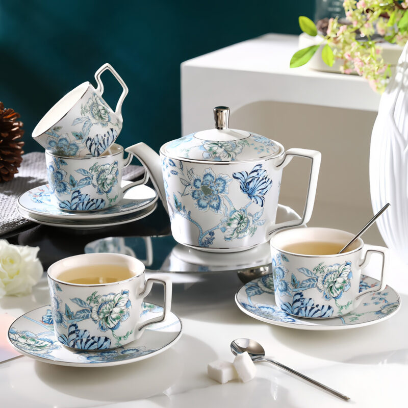 Blumen Teeservice Teekanne und Tasse Set Porzellan – Bild 2