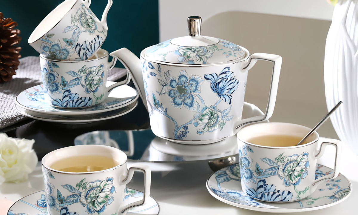 TSB24BB013 D Blumen Teeservice Teekanne und Tasse Set Porzellan