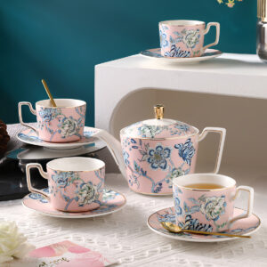 TSB24BB013 V2 Blumen Teeservice Teekanne und Tasse Set Porzellan