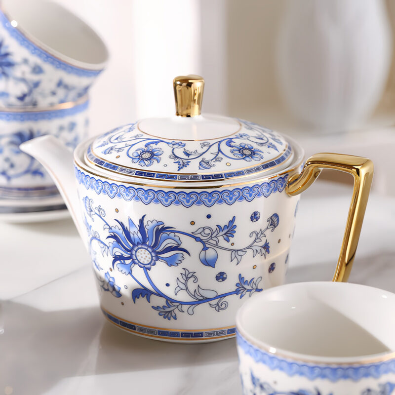 Blau und Weiß Teeservice Nachmittagstee-Set Porzellan – Bild 2