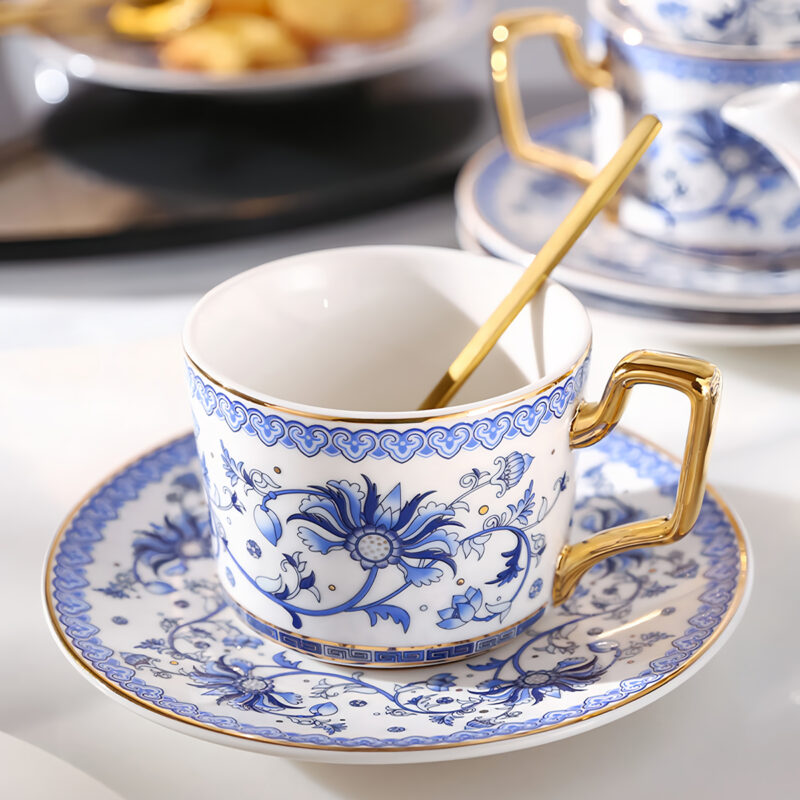 Blau und Weiß Teeservice Nachmittagstee-Set Porzellan – Bild 4