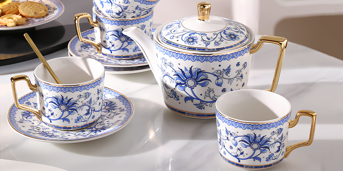 TSB24BB014 D1 Blau und Weiß Teeservice Nachmittagstee-Set Porzellan