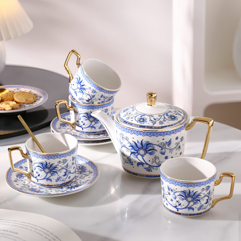 Blau und Weiß Teeservice Nachmittagstee-Set Porzellan