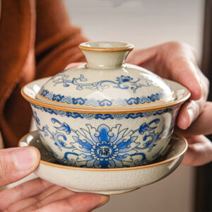 TSB26BB009 D2 Vintage Chinesisches Teeservice mit Tablett Blau und Weiß