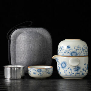 TSB26BB013 V1 Vintage Chinesisches Reise-Teeset Blau und Weiß