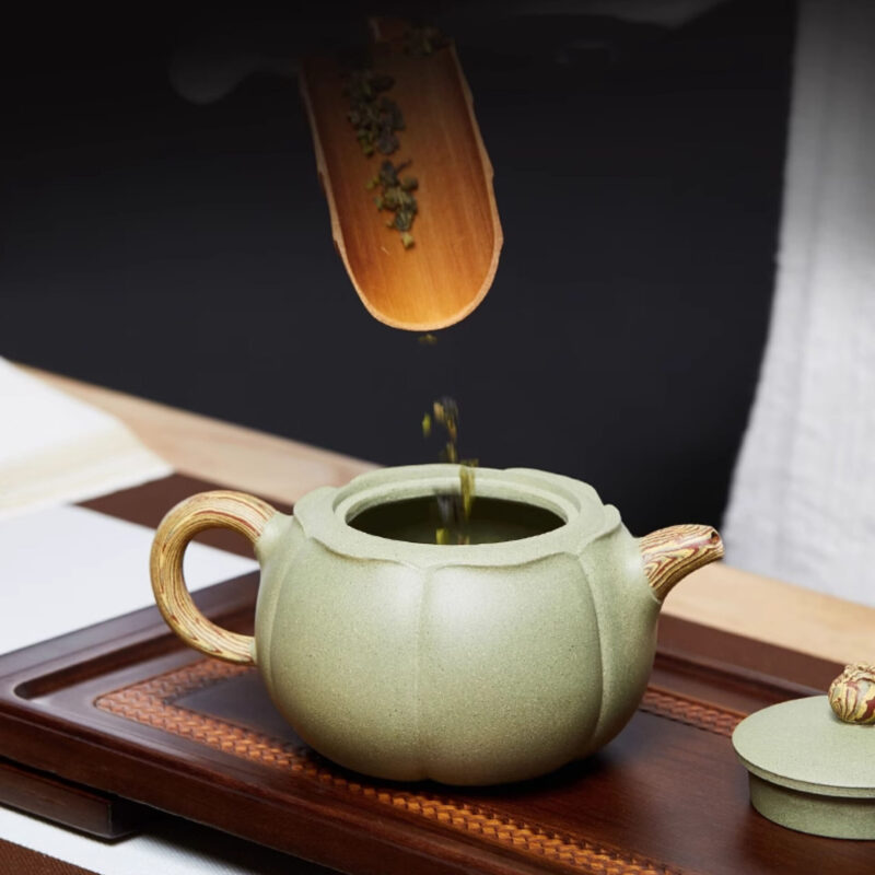 Handgefertigtes Chinesisches Teeservice Yixing Teeset Grün Zisha – Bild 2