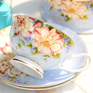 TSB2BB001 bbb3 Blumen vollständiges Teeservice Nachmittagstee-Set mit Gestell Knochenporzellan