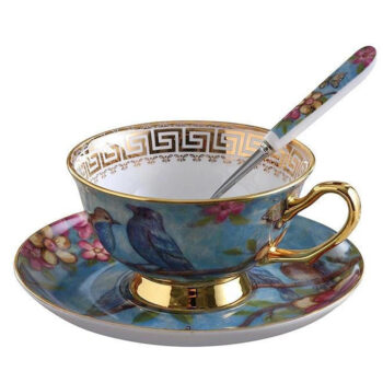 Blauer Vogel Tasse und Untertasse-Set Knochenporzellan
