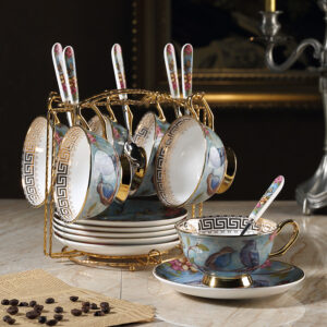 TSB2BB012 V4 Blauer Vogel Tasse und Untertasse-Set Knochenporzellan