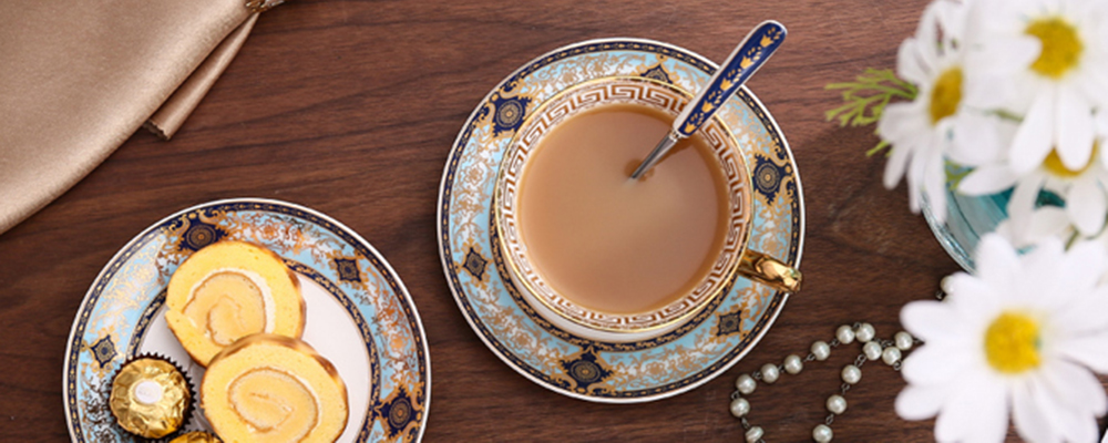 TSB2BB014 d3 Böhmisches Teetasse und Untertasse-Set Knochenporzellan