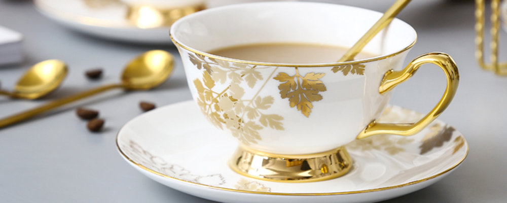 TSB2BB016 D1 Goldblatt Teetasse und Untertasse-Set Knochenporzellan