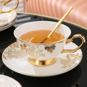 TSB2BB016 VV1 Goldblatt Teetasse und Untertasse-Set Knochenporzellan
