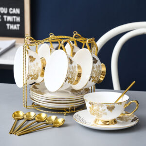TSB2BB016 VV4 Goldblatt Teetasse und Untertasse-Set Knochenporzellan