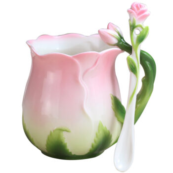 Kreative Rosen Kaffeetasse mit Löffel Knochenporzellan