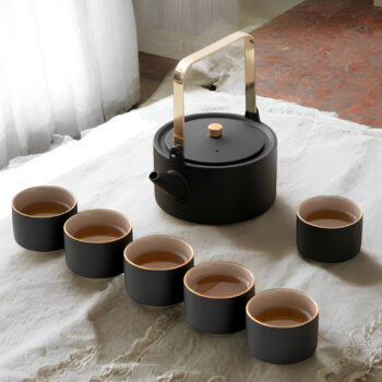 Schwarzes japanisches Teeset Keramik 7-teilig